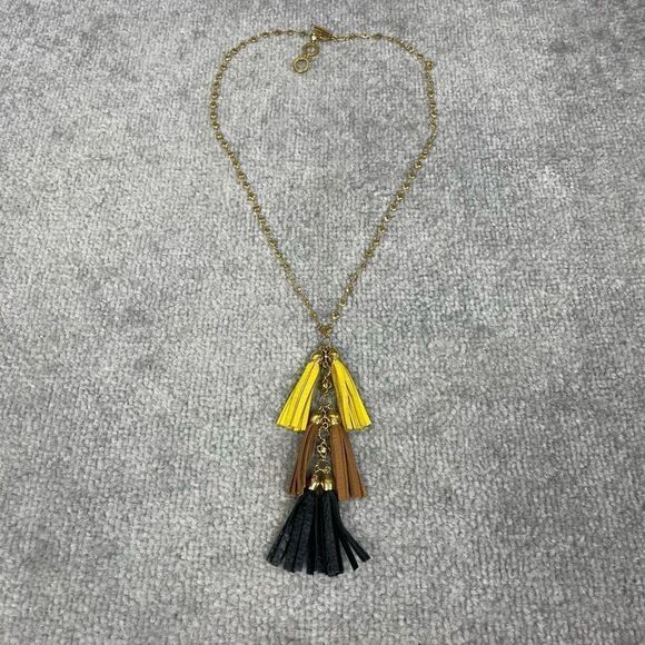 Henri Bendel Retired Tiered Tassle Dangle Necklace Charm Gold Hardware - Picture 1 of 4